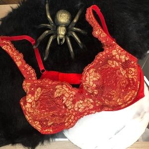 Victoria’s Secret red and gold lace bra 36B